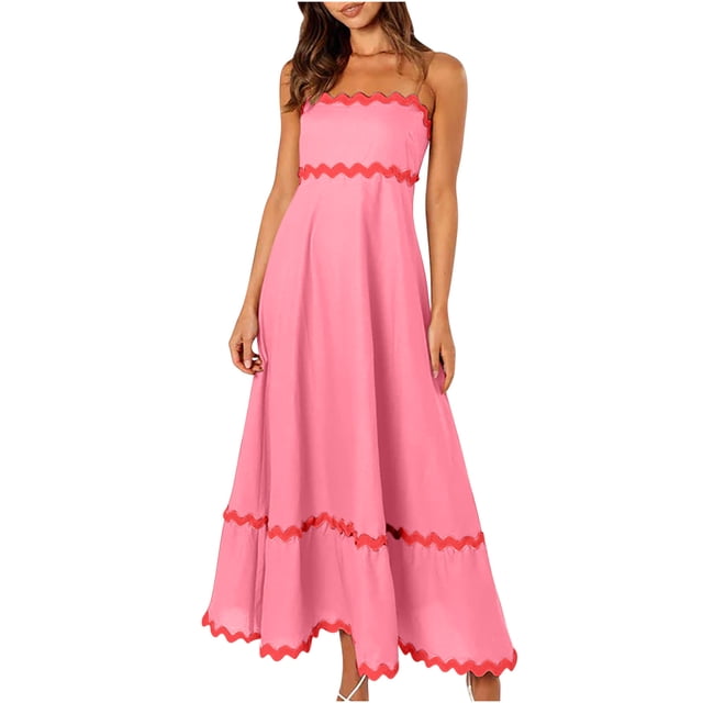 Robes Trapèze à Bretelles Spaghetti pour Femmes Robe Midi Décontractée d'Été Robe de Plage Sans Manches Dos Nu Robes Bohèmes Robes Évasées Fluides Robes Soleil