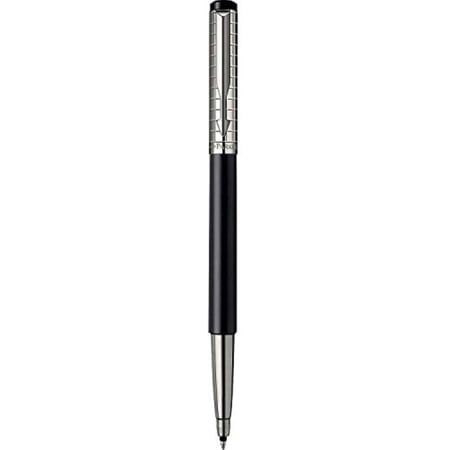 Premium Black Stainless Steel Chiselled Pen Medium Point Blue