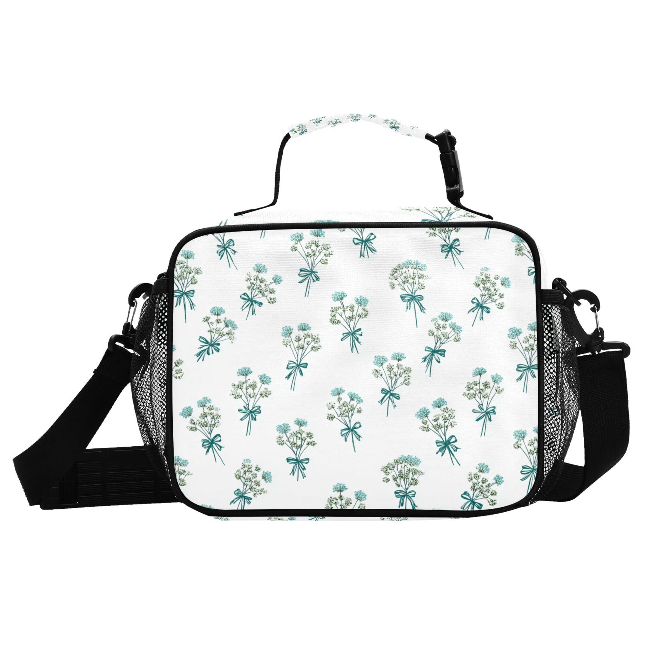 Blue Bowknots Tie on Flowers Insulated Lunch Bag Portable Cooler Bag Mommy Bag Large Capacity 6L