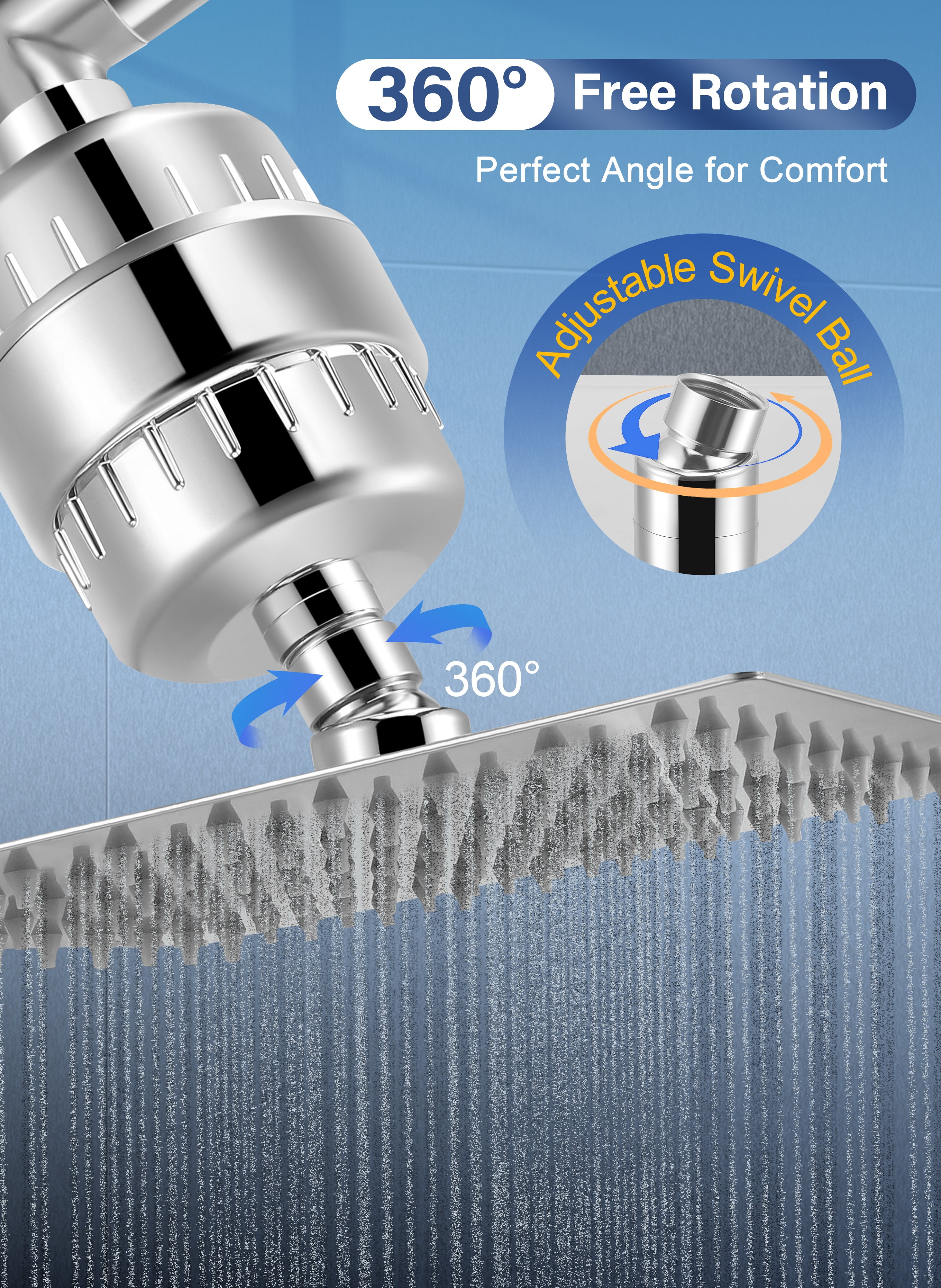 Doulami Shower Head Combo Filtered Shower Head with Handheld 8'' Dual Rainfall Showerhead 5 Settings High Pressure Handheld Showerhead