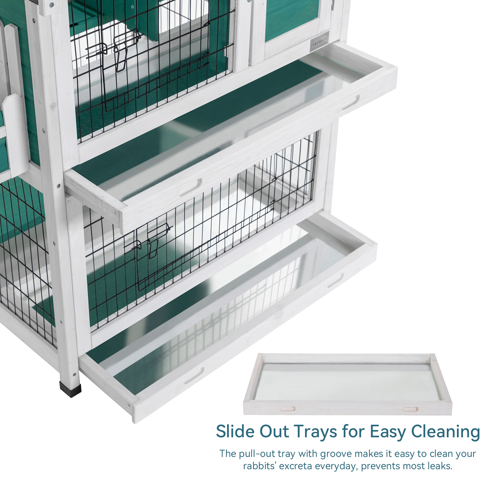 Petsfit 2 Story Rabbit Hutch with Trays Outdoor Weatherproof, Bunny Cage with Openable Roof