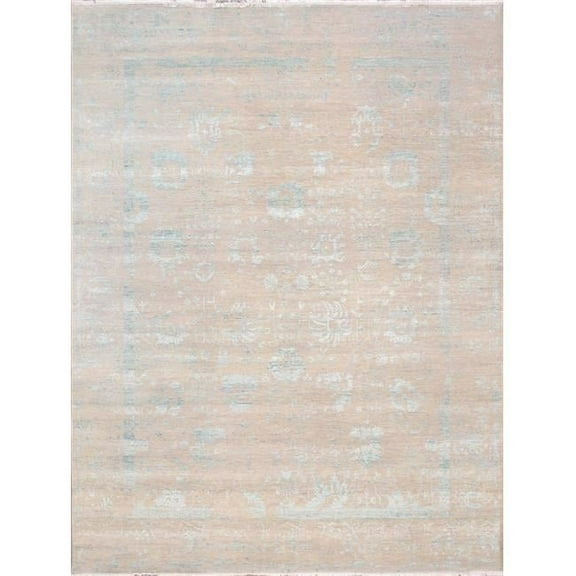 Pasargad Home  Transitional Collection Hand Knotted Bsilk & Wool Area Rug - Silver/Aqua - 9' 0' X 11'10'