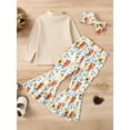thumbnail image 4 of Toddler Girls Autumn Outfit Sets Solid Color Tops + Leopard/Cow Head/Floral/Striped Pants + Headband, 4 of 9