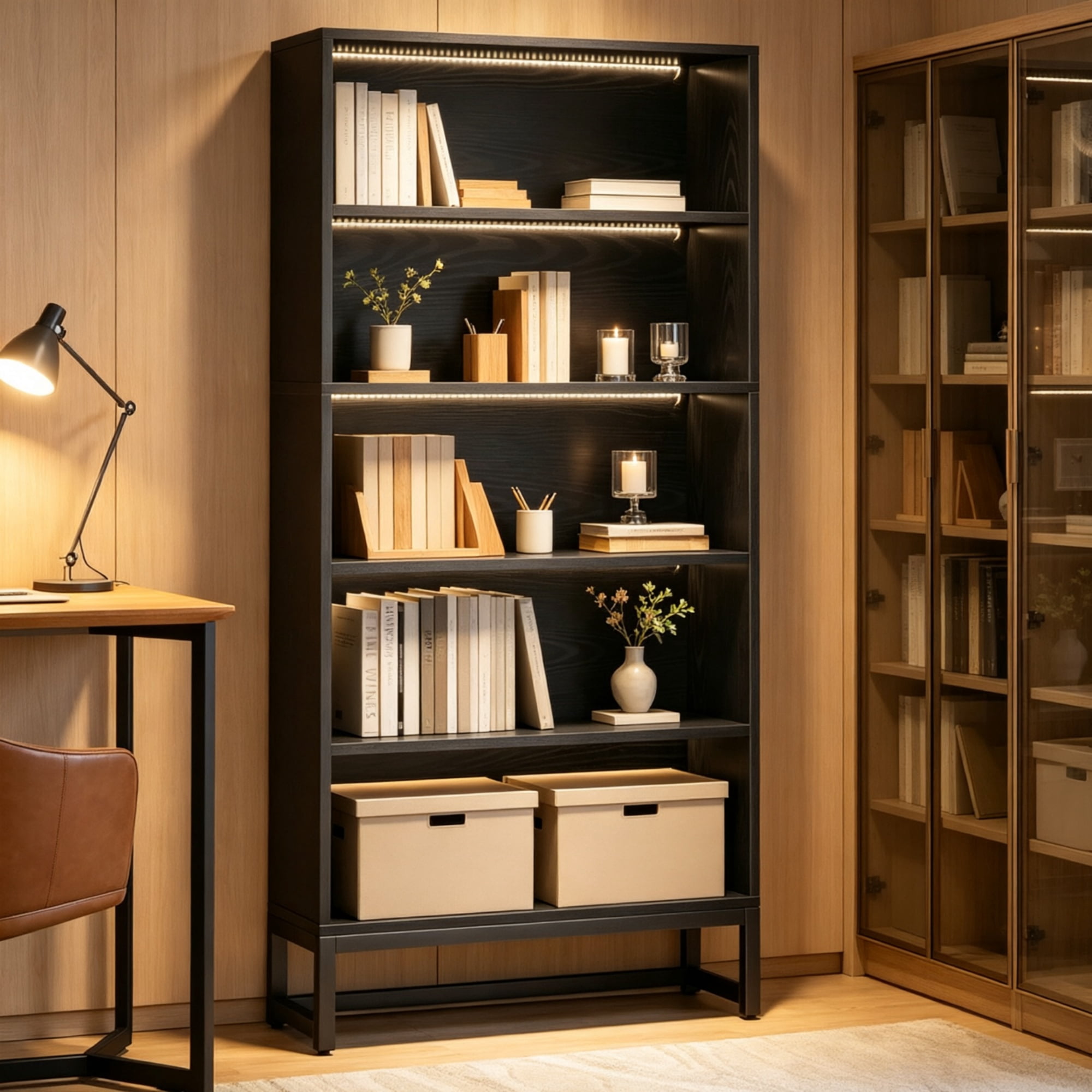 Astoutdoor 5 Tier LED Bookshelf Modern Tall Design