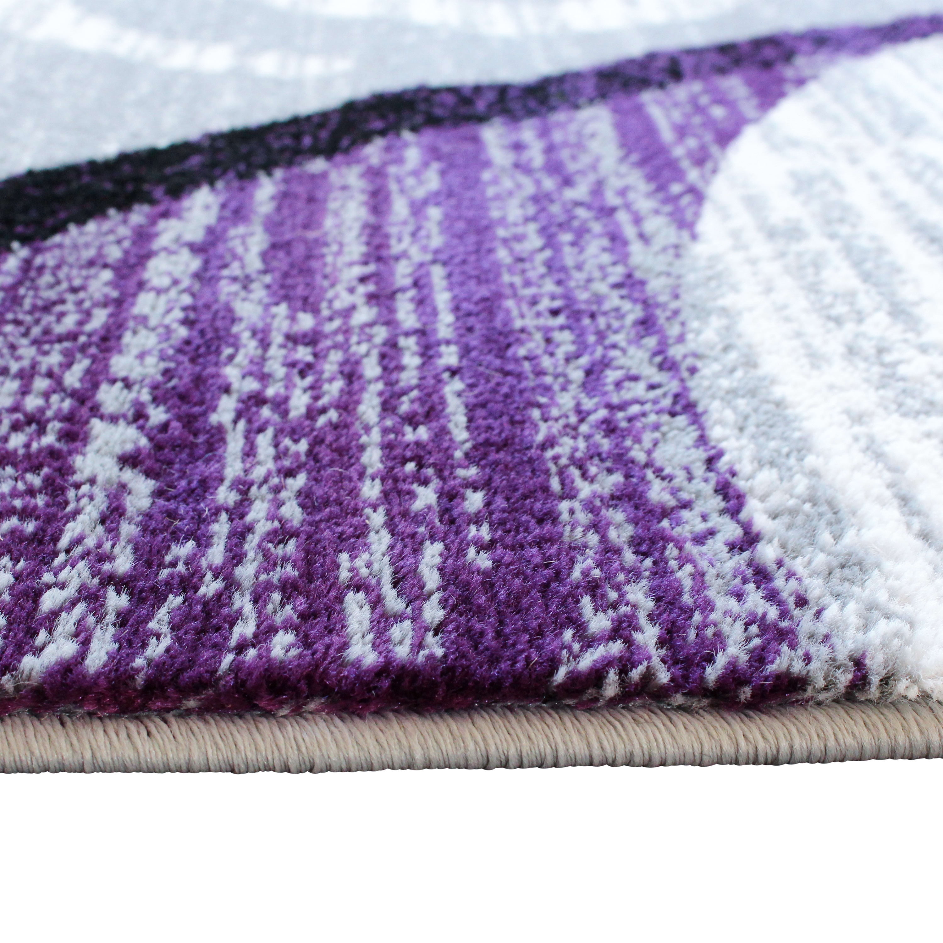 Emma + Oliver 5x7 Scraped Look Ultra Soft Plush Pile Olefin Accent Rug in Purple, Gray, Black and White Swirl Pattern, Jute Backing
