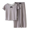 thumbnail image 4 of LYHaoo Girls 2Pcs Clothing Set Girls Outfits Set Toddler Summer Casual Outfit Pure Color Round Neck Ruffled Sleeve Top And Pants Wear For 1 8 Years Old Sizes 3-4 Years(Gray), 4 of 4