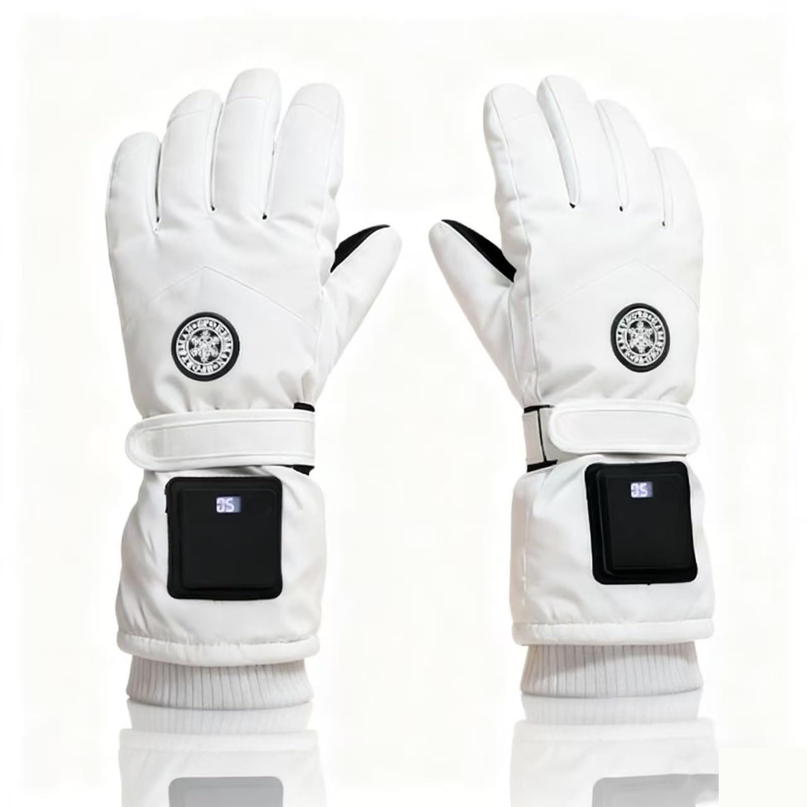 Chuancc Men's USB Rechargeable Battery Powered Heated Biker Gloves - Windproof Waterproof Thermal Gloves for Driving & Adventures White One Size