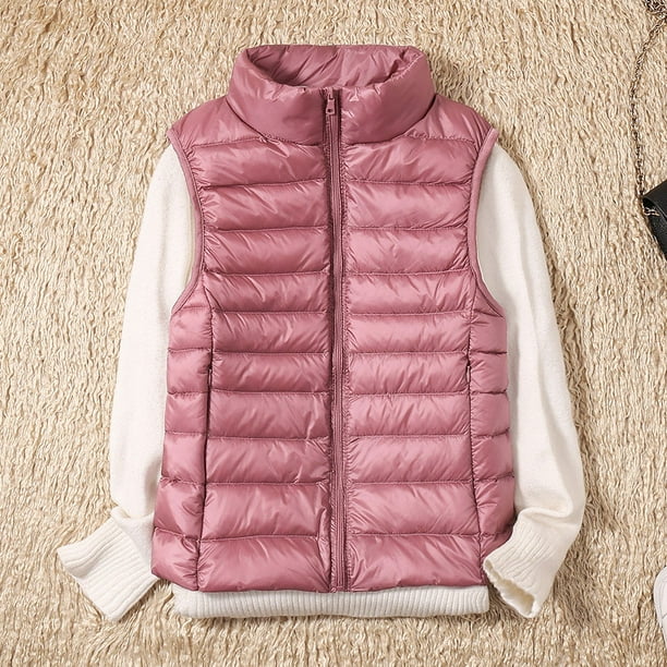 Chaleco de plumón con cuello levantado, informal, corto y ligero, de otoño e invierno, para mujer