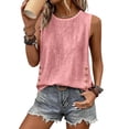thumbnail image 2 of Womens Cotton Linen Tank Tops Crew Neck Side Button Loose Fit Blouses Casual Lightweight Summer Vacation Blouses, M, 2 of 6