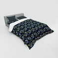 thumbnail image 3 of Garden Art Duvet Cover Set, Nature Inspired Hand Drawn Style Bouquets of Flowers Flying Birds on Dark Blue, Bedding Set with Shams and Fitted Sheet, 3 Sizes, by Ambesonne, 3 of 3