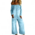 thumbnail image 2 of Pounoo Women's Jumpsuits Off Shoulder Denim Style Long Sleeve Overalls with Button Front Casual Street Style Loose Wide Leg Rompers Gift, 2 of 6
