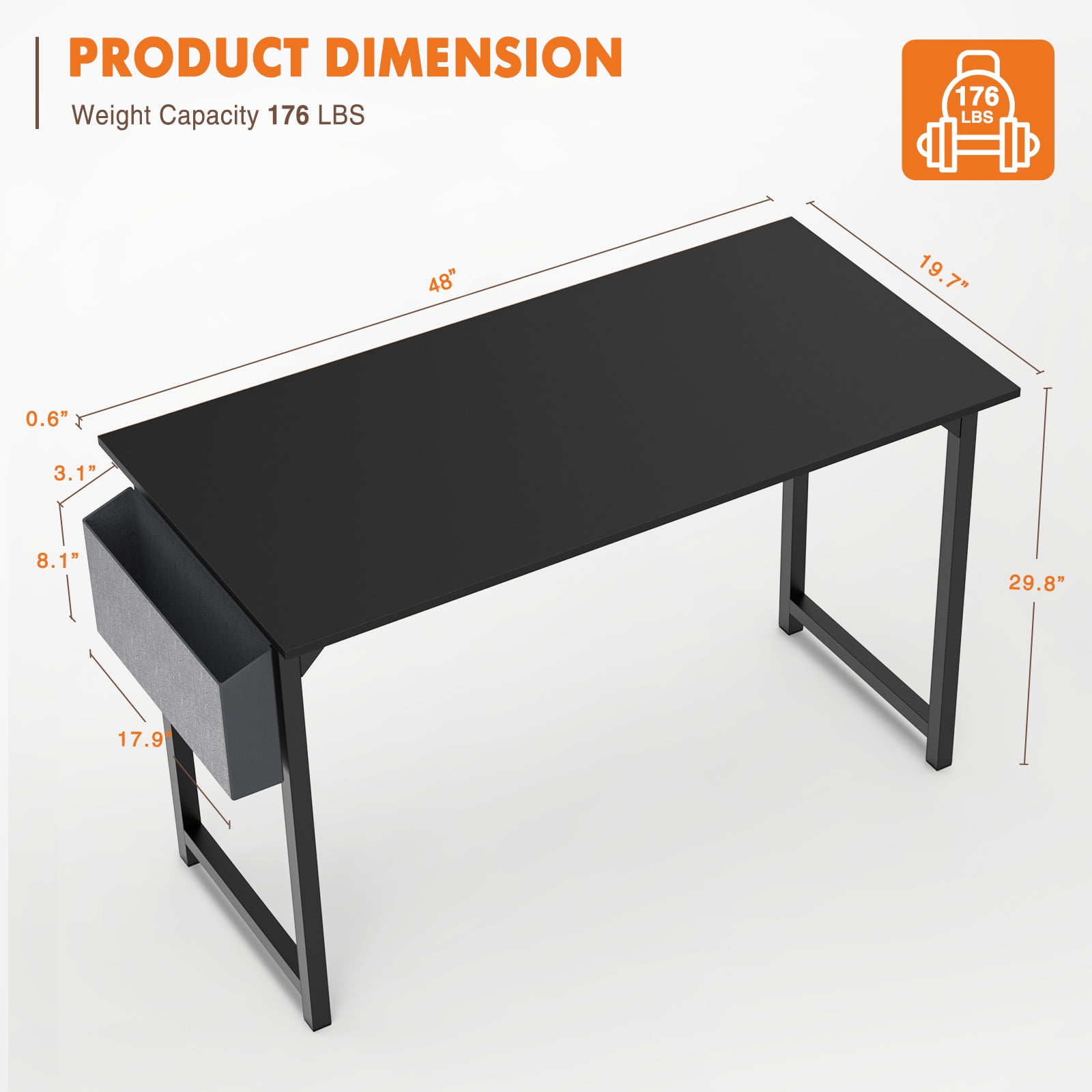 CONCETTA 47 Inch Computer Desk Ideal for Small Spaces for Adult, Black