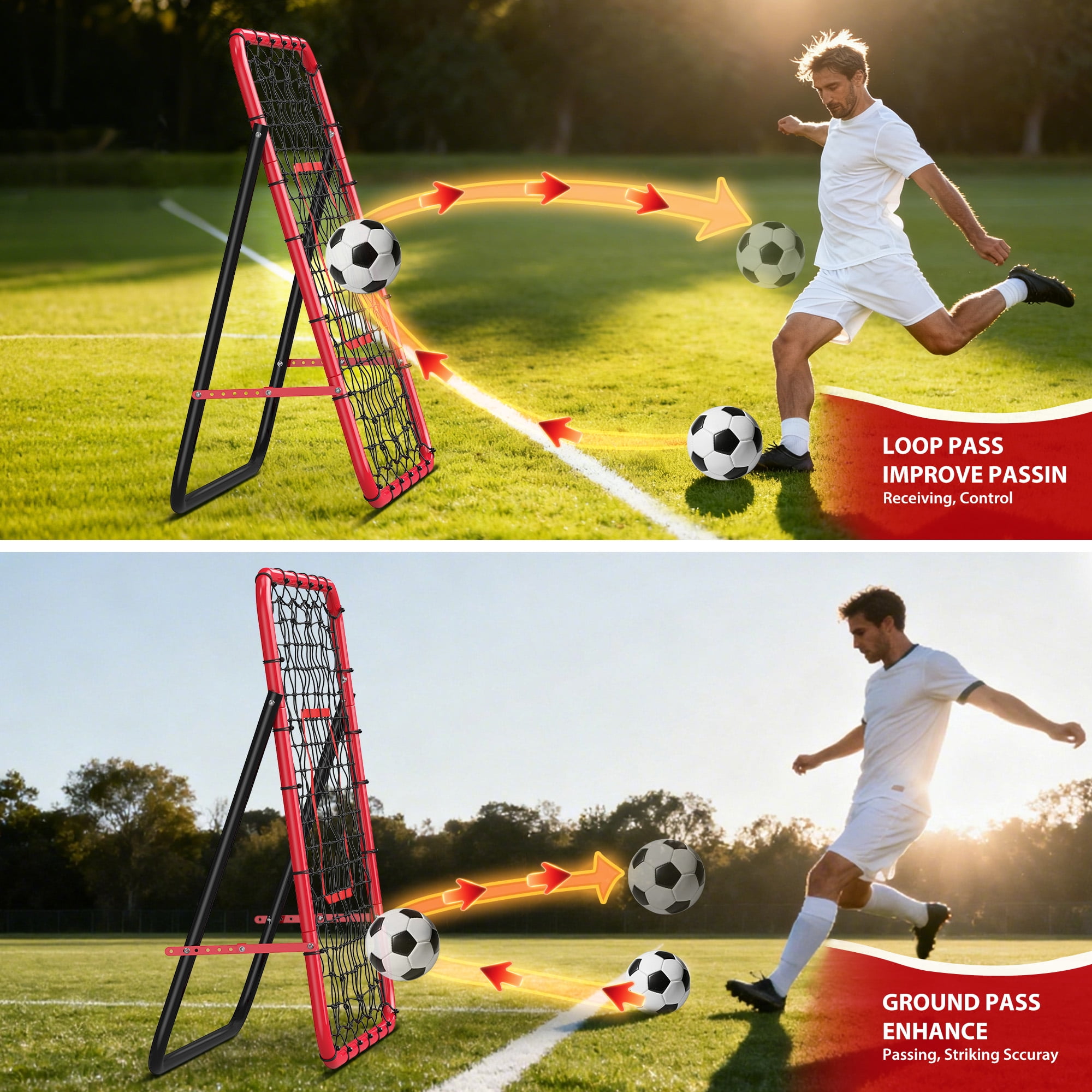Soccer Rebounder Net 6x4Ft, Adjustable Angle Football Trainer with Heavy-Duty Steel Frame, All-Weather Rebound Board for Backyard, Field Training