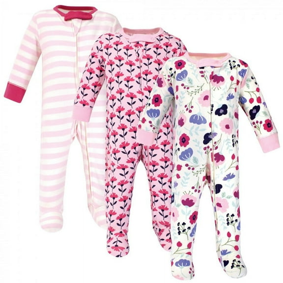 Touched by Nature Baby Girl Organic Cotton Sleep and Play, 3pc, Size Newborn-9 Months