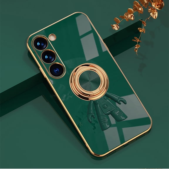 Allytechgroup Galaxy S23 FE Case with Stand, Cute Spacemen Design Plating Back Cover Slim Fit Bumper Shockproof Protective Phone Case for Samsung Galaxy S23 FE, Darkgreen