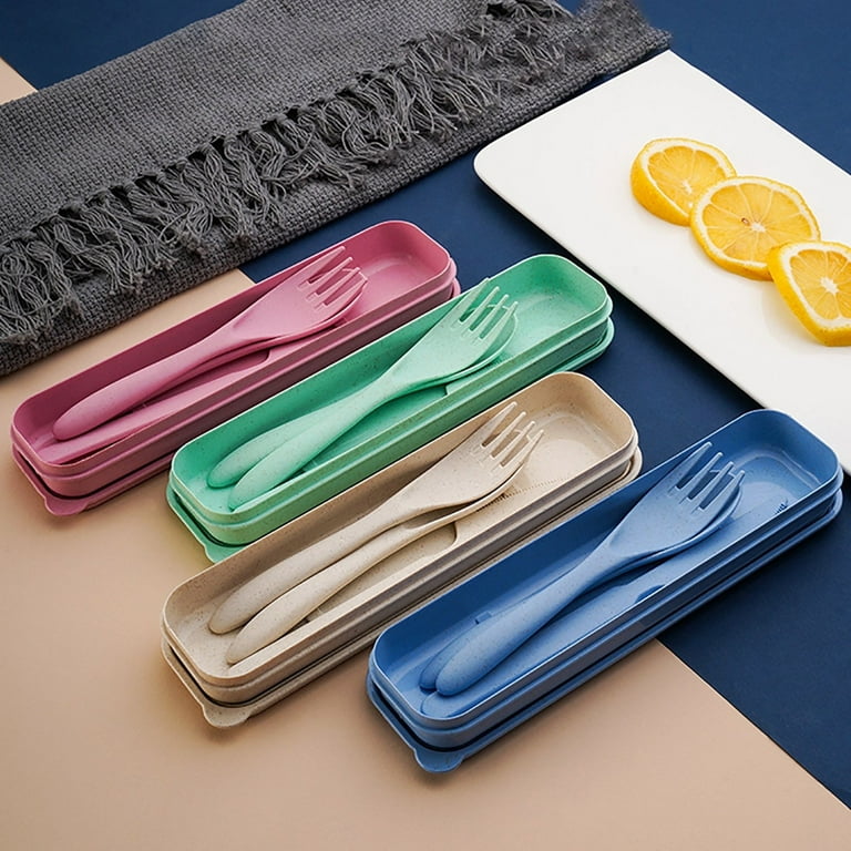 XIANXIAN Travel Utensils Set with Case,Set of 4 Wheat Straw