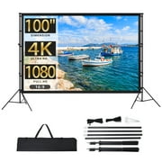 SAINSPEED Projector Screen with Stand, 100 inch Portable Projection Screen, 16:9 4K HD Rear & Front Projections Movies Screen with Carry Bag, for Indoor Outdoor Home Theater Backyard Camping