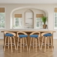 thumbnail image 2 of Sonia Swivel Bar Height Stool with Blue Upholstered Seat/Oak Wood- Set of 4, 2 of 11