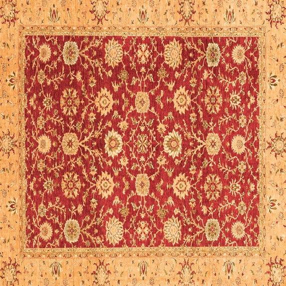Ahgly Company Machine Washable Indoor Square Oriental Orange Traditional Area Rugs, 8' Square