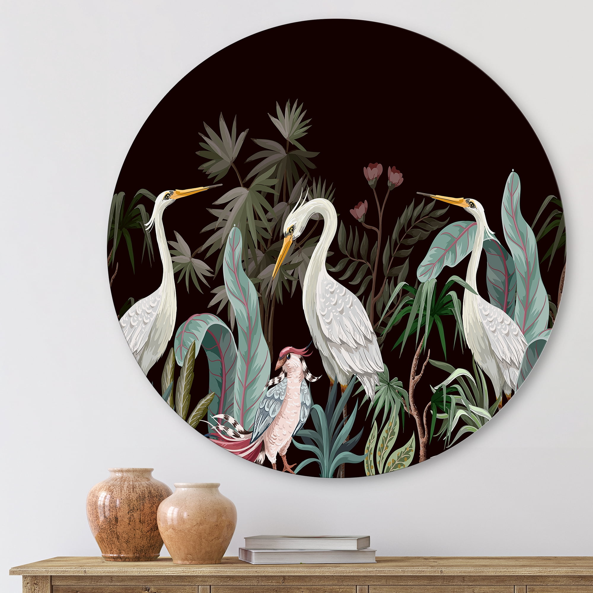 Designart 'Chinoiserie With Peonies and Birds III' Traditional Circle Metal Wall Art 23x23 - Disc of 23