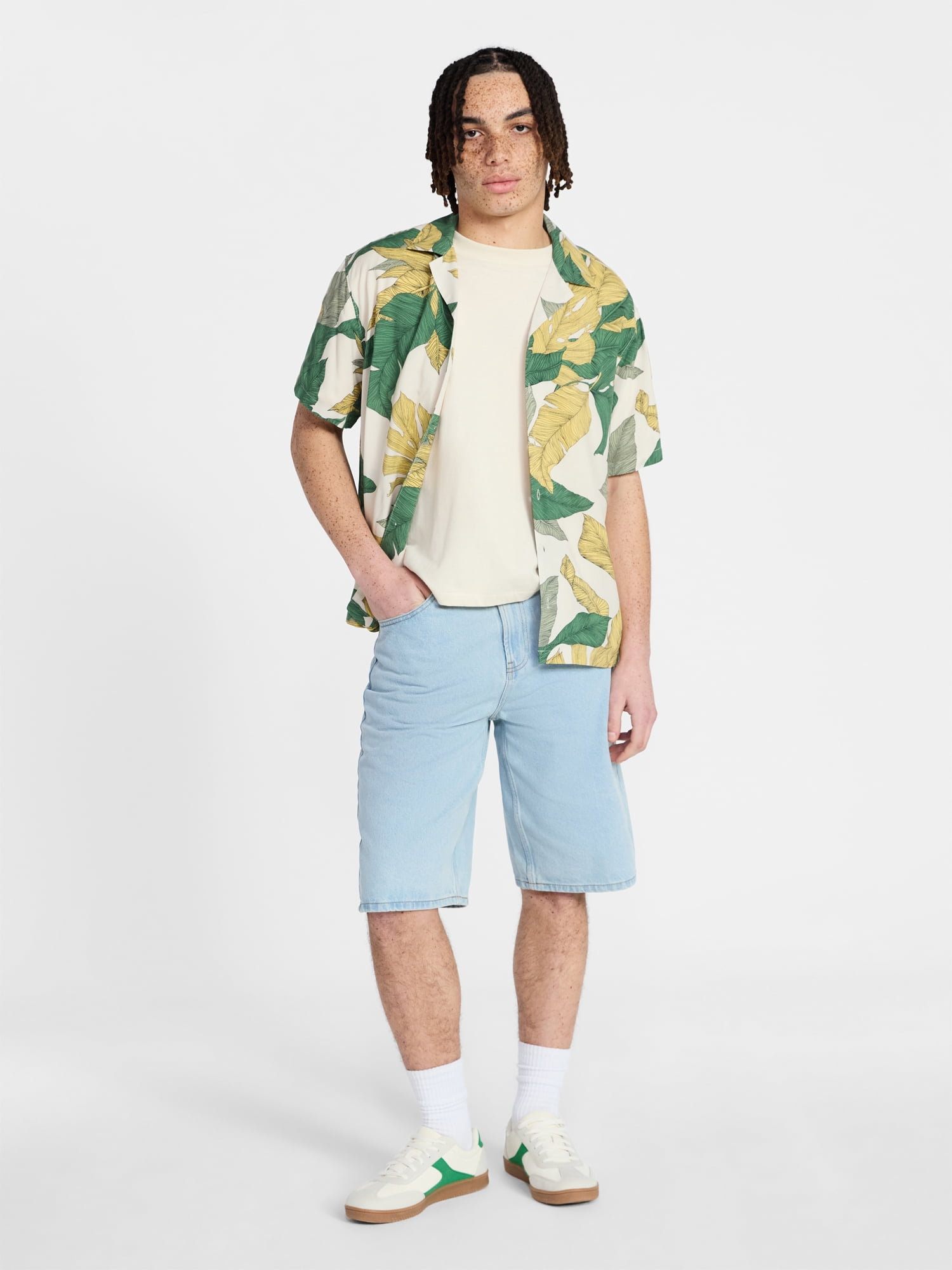 No Boundaries Rayon Shirt with Short Sleeves, Men's and Big & Tall XS-4XLT