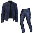 thumbnail image 2 of WILLBEST Men's Pants Long Retro Slim Men's Pants Autumn/Winter Punk Casual Suit Leather Leather Pants Two Piece Suit Men's Clothing Sets, 2 of 5