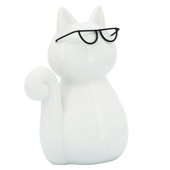 Ceramic Cat Figurine Statue - White Porcelain Minimalist Decor for Home, Office, Bedroom - Modern Glam Accent - 8" White