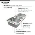thumbnail image 3 of Houzer Medallion Gourmet 40 in Stainless Steel Undermount Triple Bowl Kitchen Sink with Strainers - MGT-4120-1, 3 of 6
