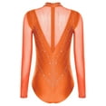thumbnail image 2 of Zaldita Women Rhinestone Gymnastics Leotards Ballet Dance Leotard Long Sleeve Figure Skating Bodysuit Orange S, 2 of 5