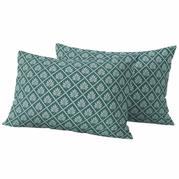 Outdoor Waterproof Throw Pillow Covers Set of 2 Green Floral Plaid Decorative Pillowcases Lumbar Outdoor Pillows Cushion Case 20x12 Inch Vintage Mesh Grid Patio Pillows for Couch Sofa Bed Garden