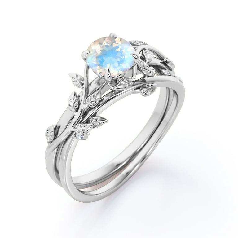 JeenMata 0.50 Carat Round Faceted Blue Moonstone Wedding Set