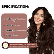 Creamily 26 Inch Brown Wigs for Women V Part Body Wave Wigs Synthetic Curly Wig Long Brown Wigs Cap