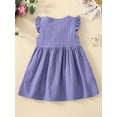 thumbnail image 3 of Chollius Baby Girl Casual Dress, Round Neck Fly Sleeve Solid Color Button High Waist One Piece Skirt, 3 of 9