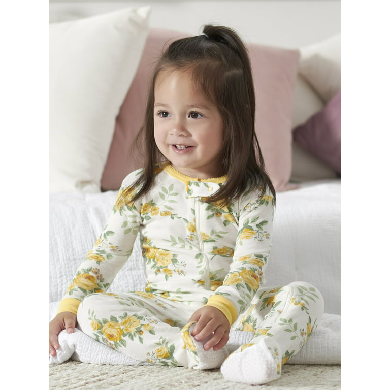 Gerber Baby & Toddler Girl Snug Fit Footed Cotton Pajamas, 4-Pack, Sizes  0/3 Months-5T 