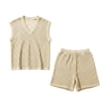 thumbnail image 4 of Ceisia Men Mesh Knit Sleeveless V Neck Tank Top Matching Shorts Set Solid Slim Fit Two Piece Casual Daily Outfit Suit Khaki M Gift, 4 of 5