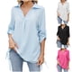 thumbnail image 1 of Tops Henley para mujer,Blusa informal de talla grande con cuello en V y manga larga, corte holgado, 100 % poliéster, ligera para usar en casa, sopatenor, 1 of 8