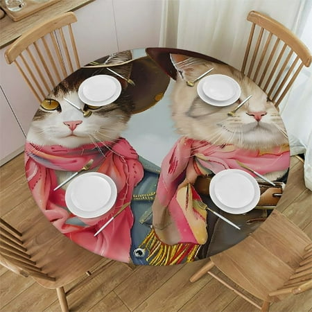 

Patifu Cute Cat Round Table Cover Stain Resistant Washable Indoor Outdoor Tablecloth Kitchen Dining Wedding Parties 100% Polyester Outdoor Fitted Home Kitchen Parties Holiday Dinner 31 -35
