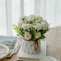 Gmogad 7.2" Artificial Silk Flower Bouquet in Ceramic Vase Fake Floral Arrangement for Home Office Wedding Party Table Centerpiece