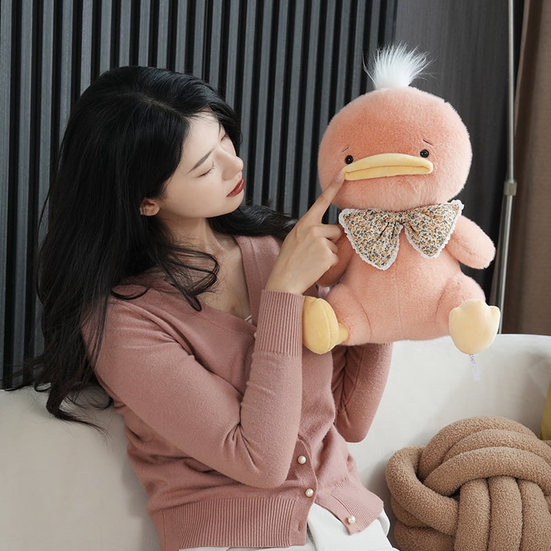 Cartoon Cute Duck Plush Toy - Soft Melancholic Stuffed Animal with Floral Outfit, Weighted PP Cotton Filling, Huggable Gift for Boys & Girls Birthday