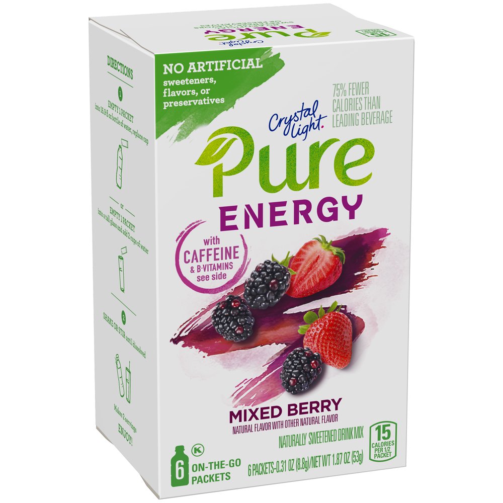 (2 Pack) Crystal Light Pure Energy Mixed Berry Drink Mix with Caffeine
