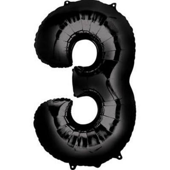 Anagram - 34 Number '3' Mylar Balloon - Black