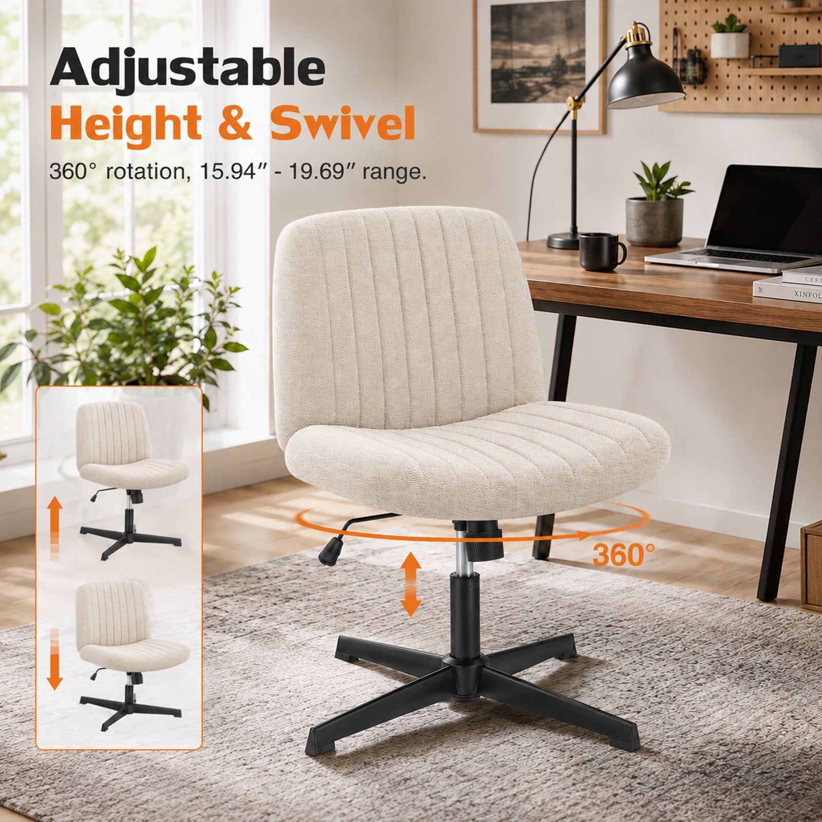 Alvantor Criss Cross Office Chair, No Wheels Armless Swivel, Wide Seat Criss Cross Chair for Home Office & Reading Room