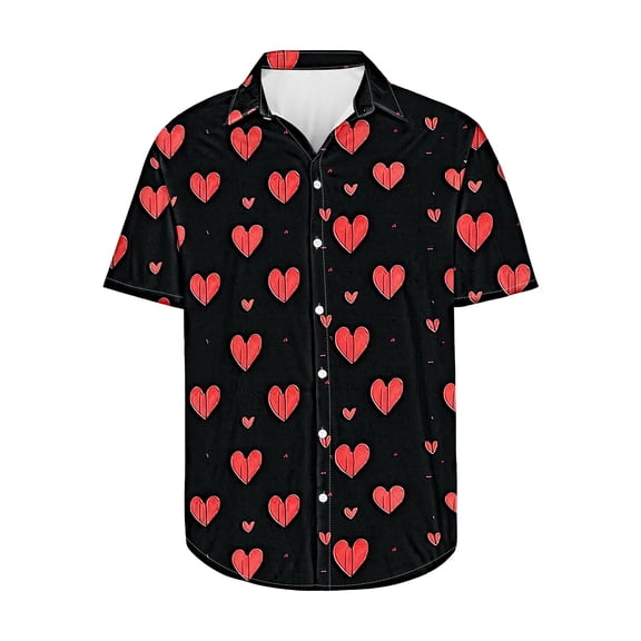 Tungbrin Valentine's Day Shirt for Men Big and Talls Lapel Short Sleeve Button down Shirts Cute Graphic Printed Tops