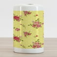 thumbnail image 2 of Rose Ceramic Toothbrush Holder, Old Fashioned Pattern Feminine Romantic Bouquets Corsage on Dotted Backdrop, Decorative Versatile Countertop for Bathroom, 4.5" X 2.7", Yellow Coral Green, 2 of 4