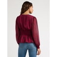 thumbnail image 3 of Sofia Jeans Women's Ruched Waist Top with Long Sleeves, Sizes XS-XXL, 3 of 4