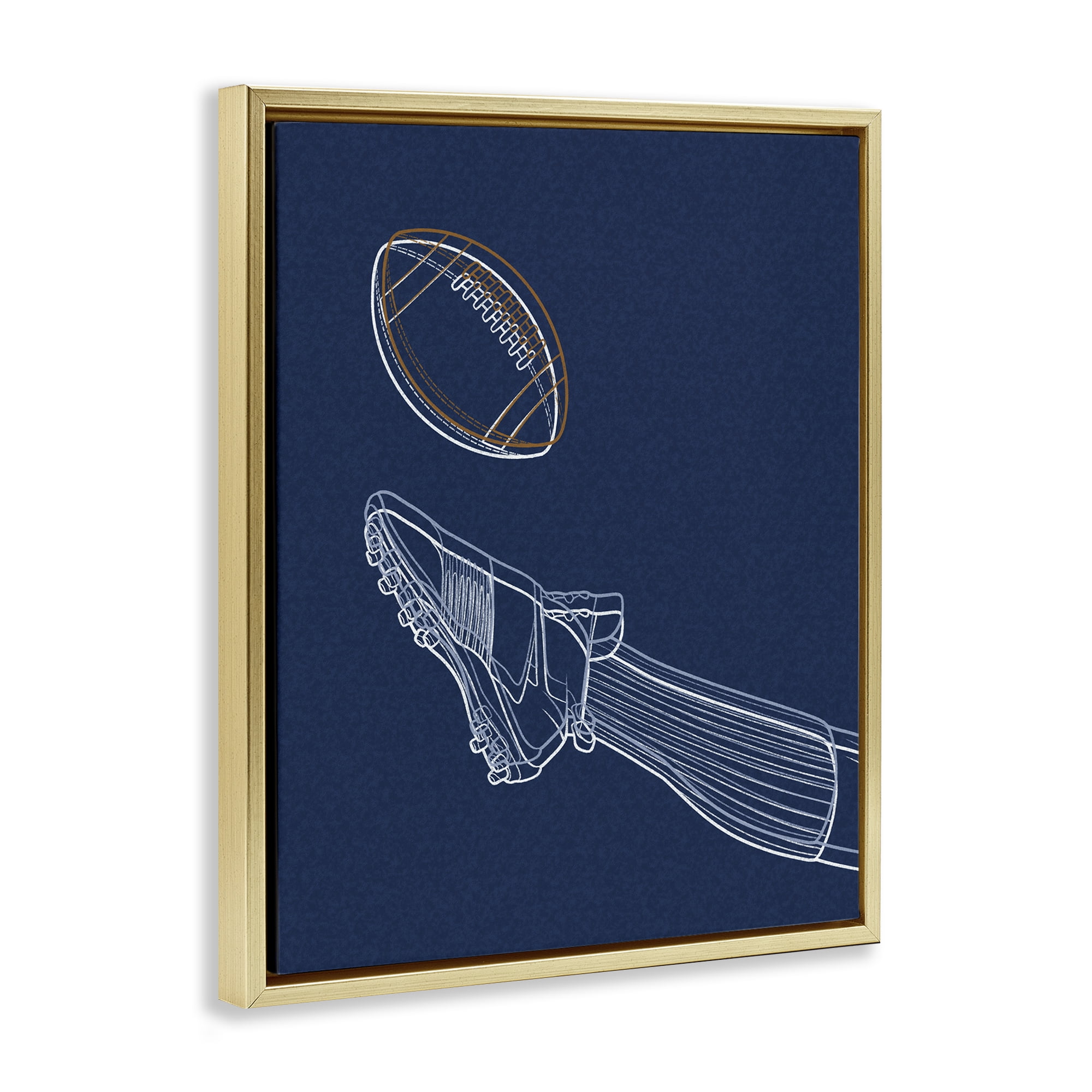 Stupell Industries Football Lines Contour Gold Framed Floater Canvas Wall Art, design by Marcus Prime
