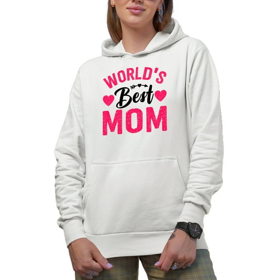World's Best Mom, Mother's Day, White Hooded Sweatshirt or Hoodie, Small