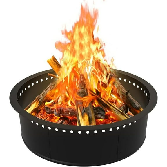 Outdoor Smokeless Fire Pit Ring - 33" Outer/30" Inner DIY Metal Steel Liner, Wood-Burning Design for Above/In Ground Camping Bonfire