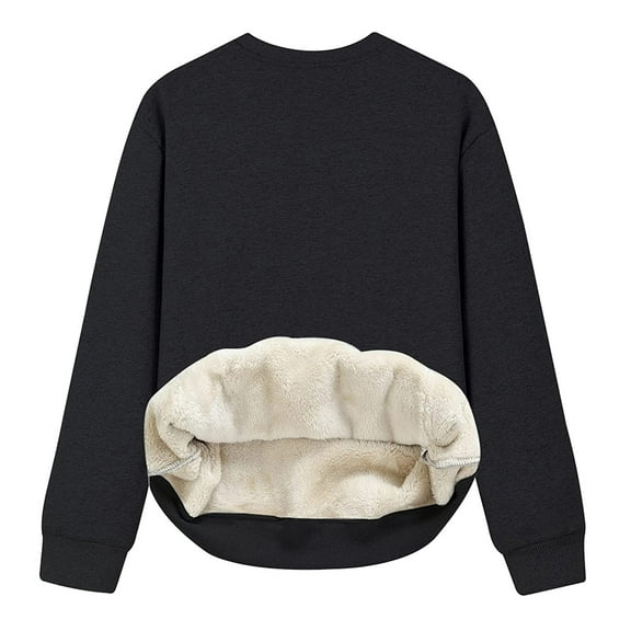 Long Sleeve Sweatshirts for Womens Winter Fall Clothes Pullover Thick Lined Velvet Warm O-neck Underwear Tops