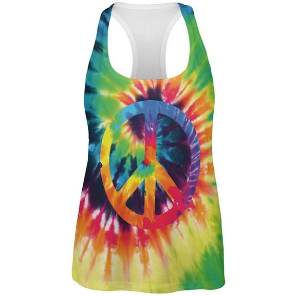 Peace Sign Tie Dye All Over Womens Work Out Tank Top - 2X-Large